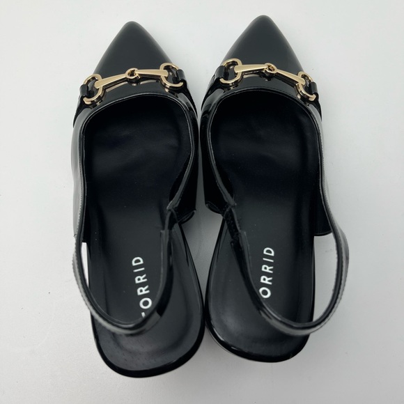 Torrid Black Faux Patent Leather Slingback Pointed Toe Block Heels Wide Width - Picture 4 of 10